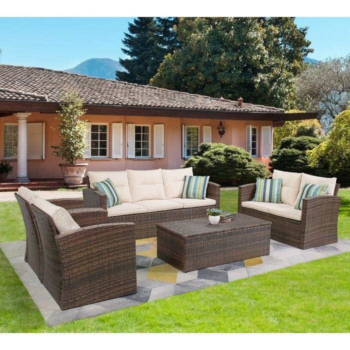 Ensemble de meubles de patio en osier de 5 pièces