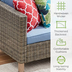 Canapé d'extérieur en osier de 50,4 pouces avec coussins