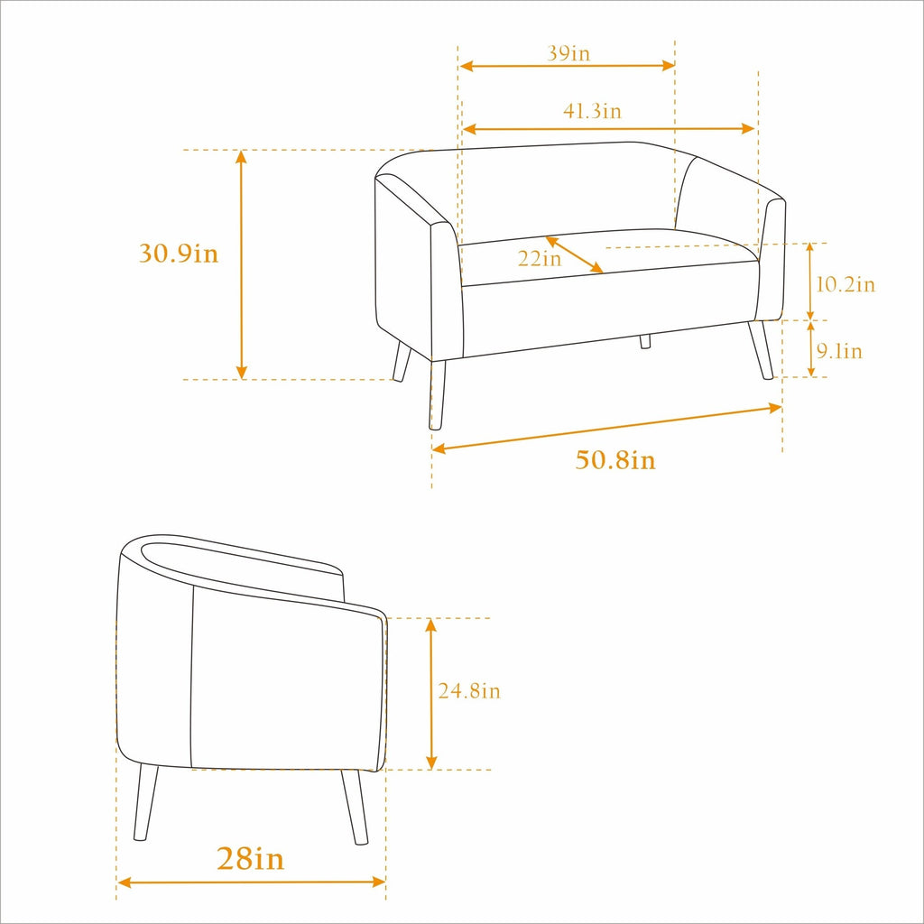 Canapé 2 places moderne à 50,78 $, tissu velours côtelé, avec pieds en bois naturel