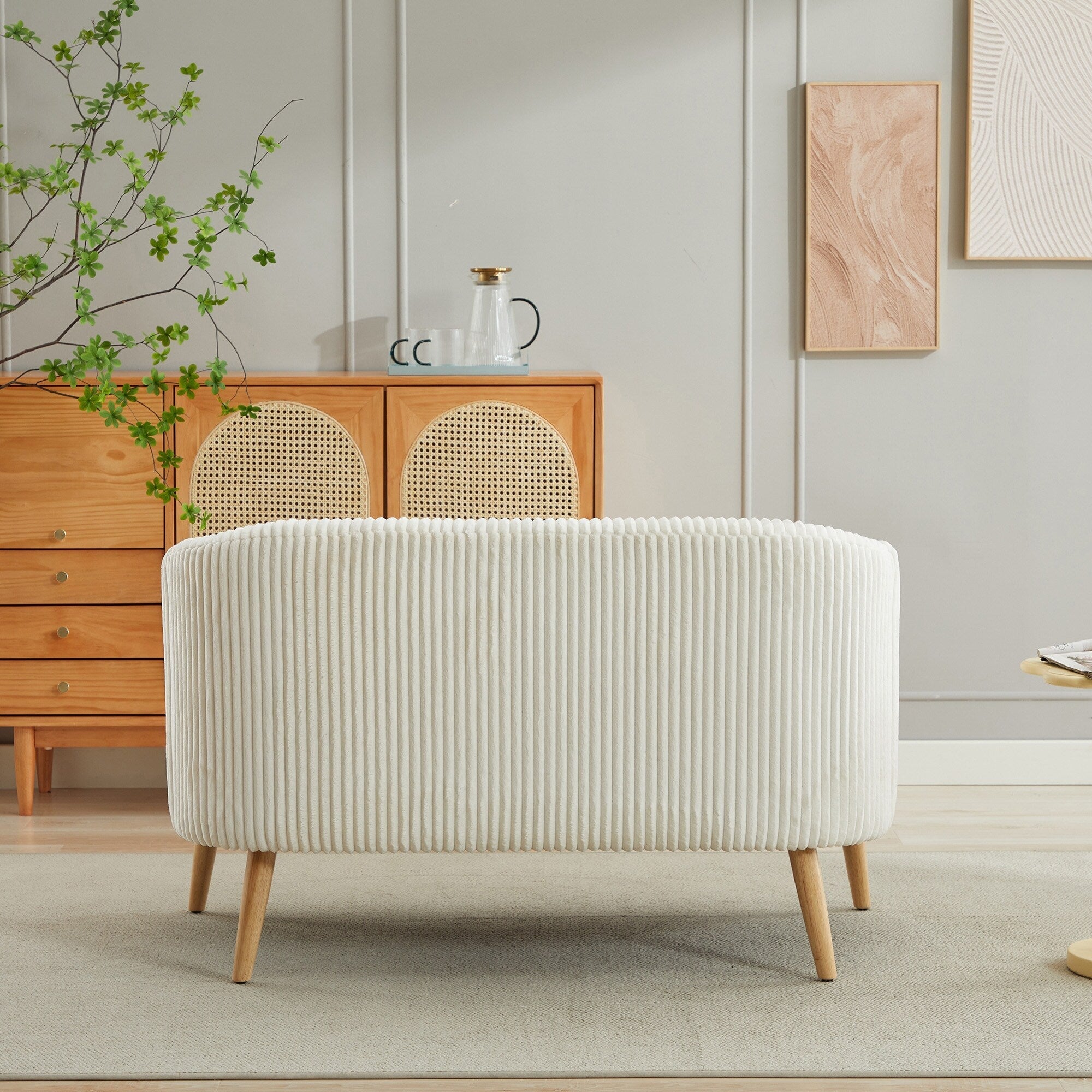 Canapé 2 places moderne à 50,78 $, tissu velours côtelé, avec pieds en bois naturel