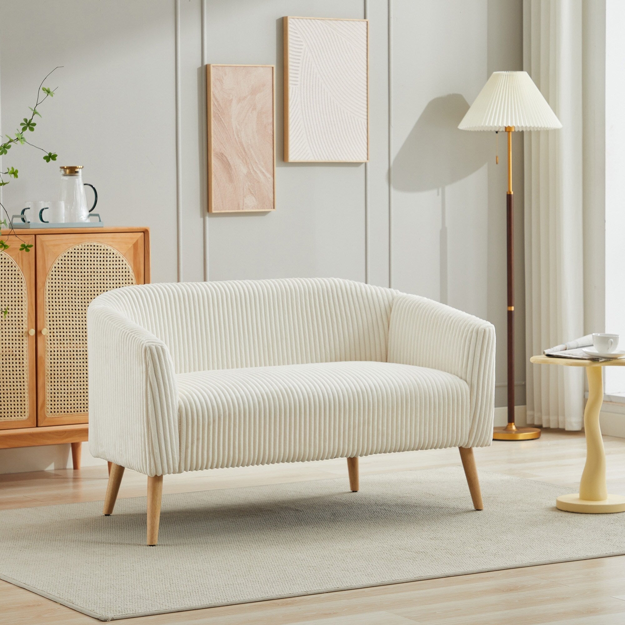 Canapé 2 places moderne à 50,78 $, tissu velours côtelé, avec pieds en bois naturel