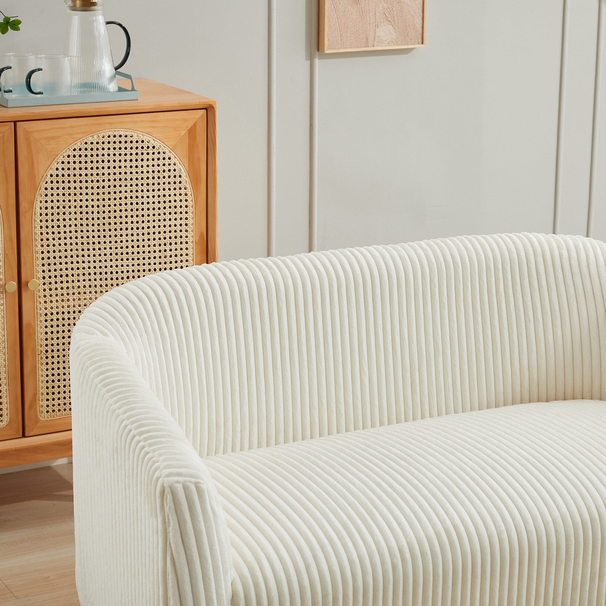 Canapé 2 places moderne à 50,78 $, tissu velours côtelé, avec pieds en bois naturel