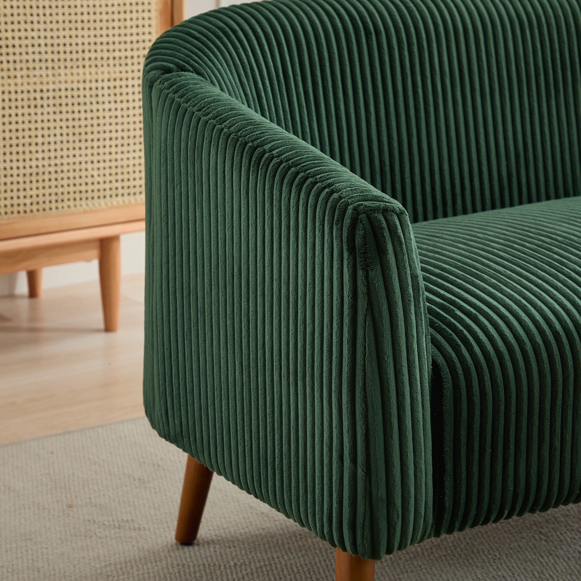 Canapé deux places moderne 50,78 $, tissu velours côtelé, avec pieds en bois de noyer