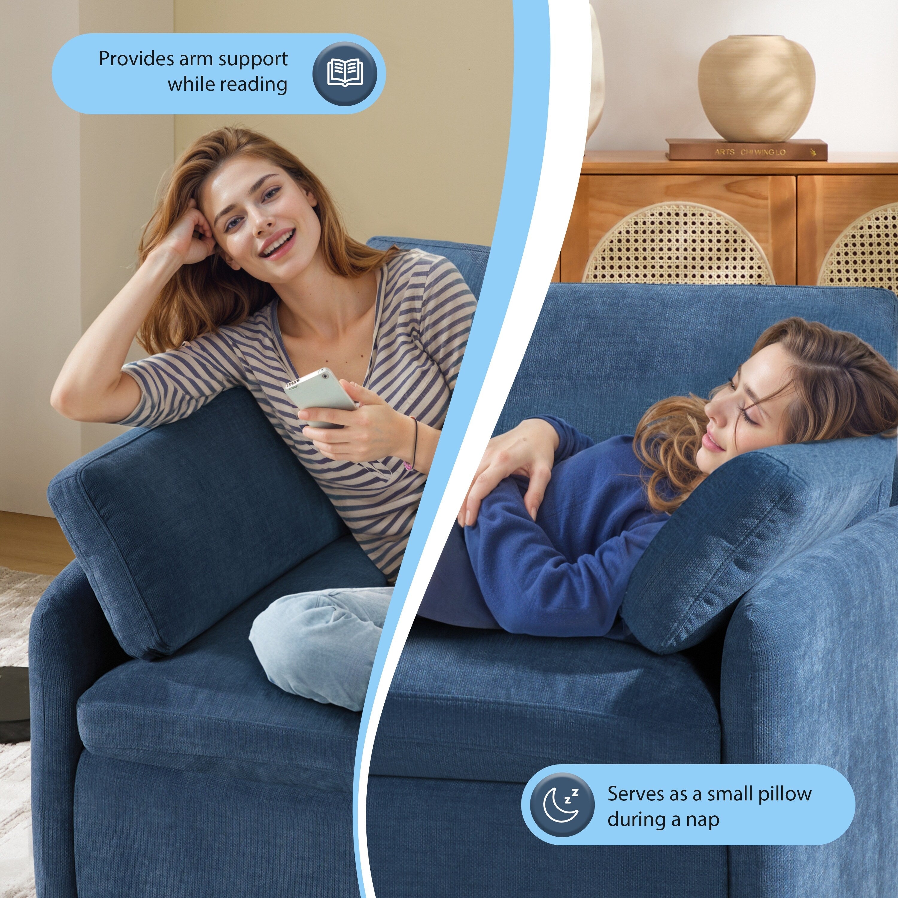 Fauteuil de salon surdimensionné en chenille de 50 po - Fauteuil à assise large et profonde avec motif à blocs de couleurs et coussins décoratifs