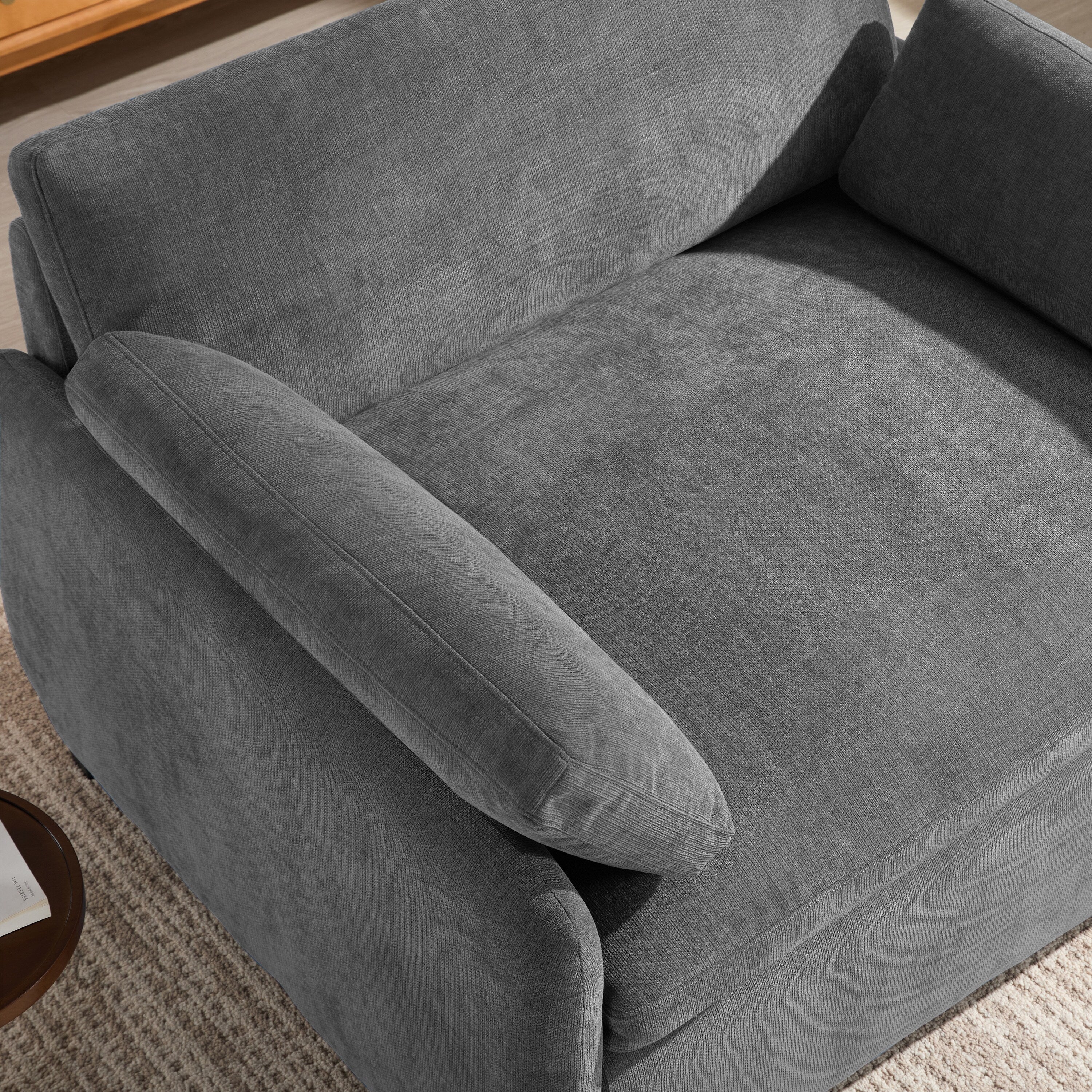 Fauteuil de salon surdimensionné en chenille de 50 po - Fauteuil à assise large et profonde avec motif à blocs de couleurs et coussins décoratifs