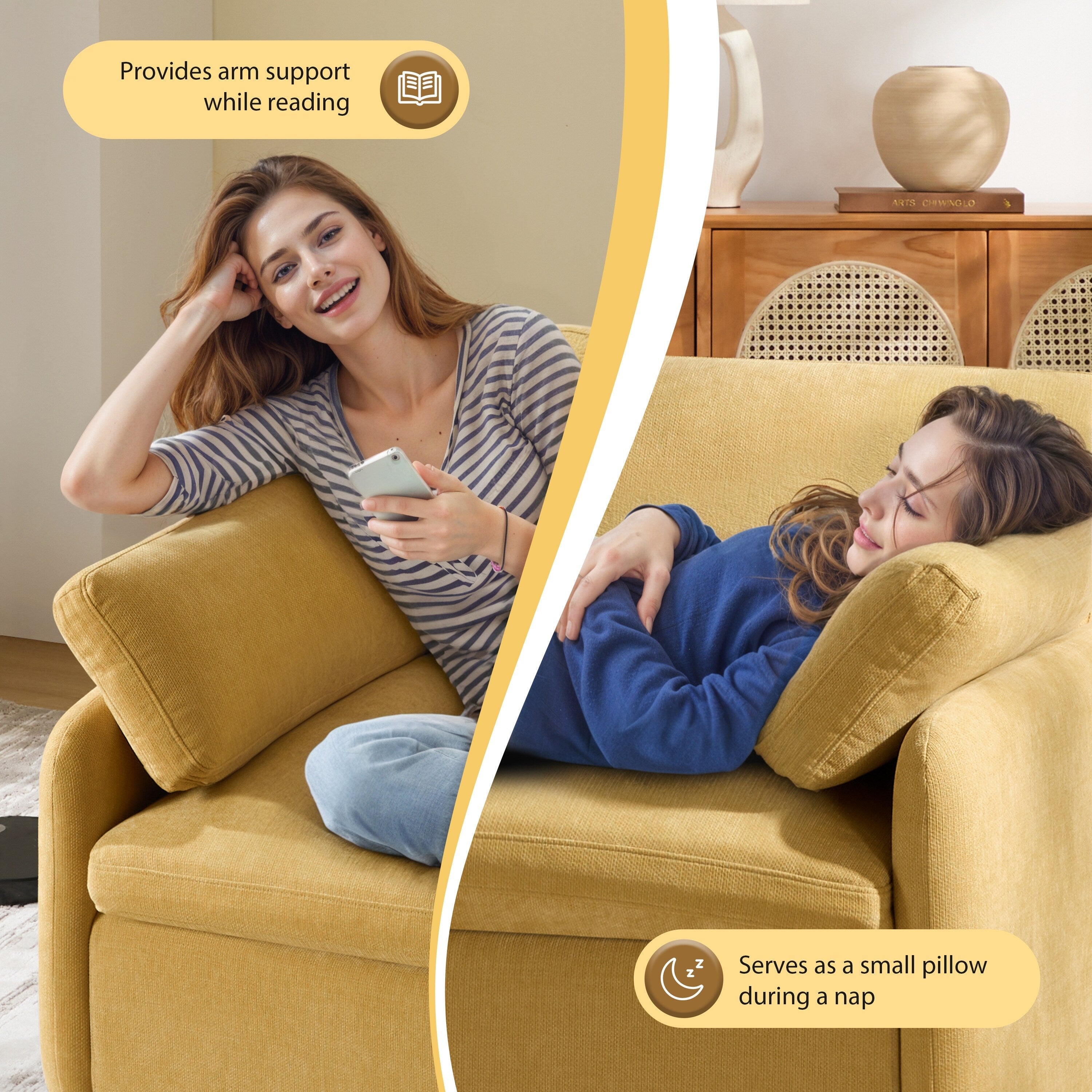 Fauteuil de salon surdimensionné en chenille de 50 po - Fauteuil à assise large et profonde avec motif à blocs de couleurs et coussins décoratifs