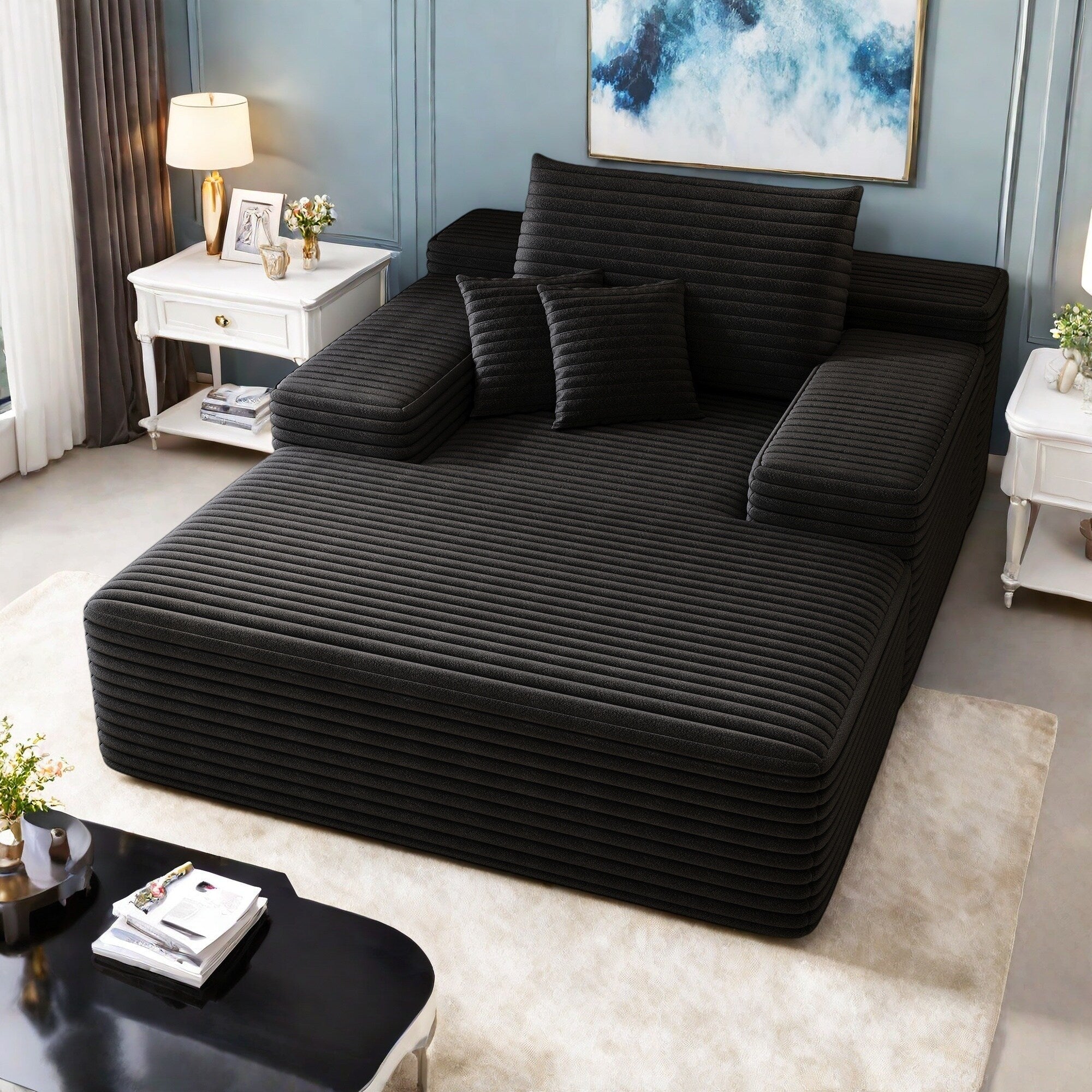 Canapé 2 places en velours côtelé 51,2 po - Siège profond et moelleux, capacité de charge de 272 kg, sans assemblage, avec coussins ergonomiques