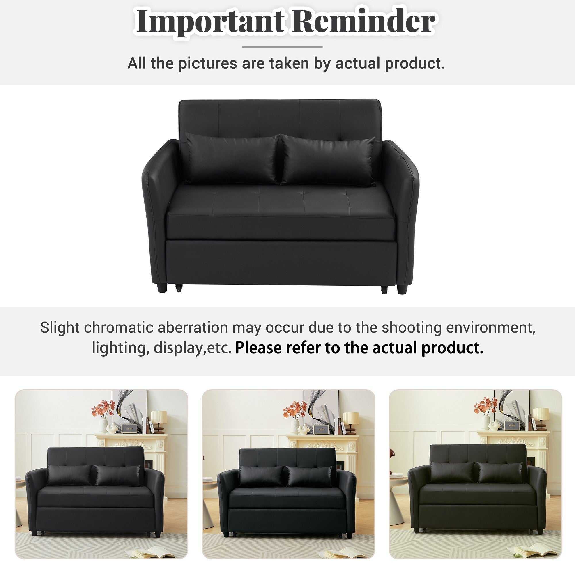 Canapé-lit convertible en polyuréthane 51,57 po avec 3 ports USB, capacité de charge de 181 kg et mécanisme de lit gigogne