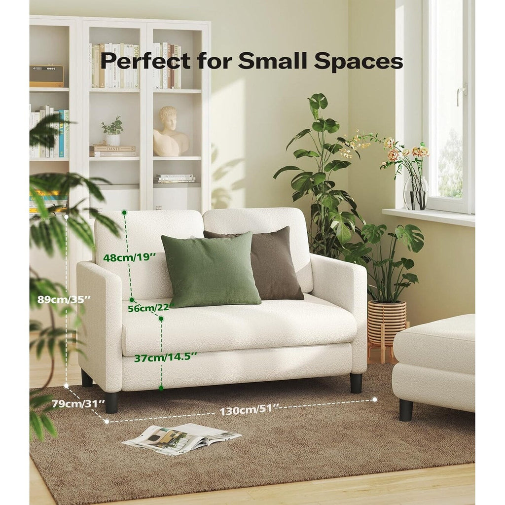 Canapé causeuse confortable Teddy 51 pour petits espaces - Structure tout bois, installation sans outil pour chambre et salon, beige