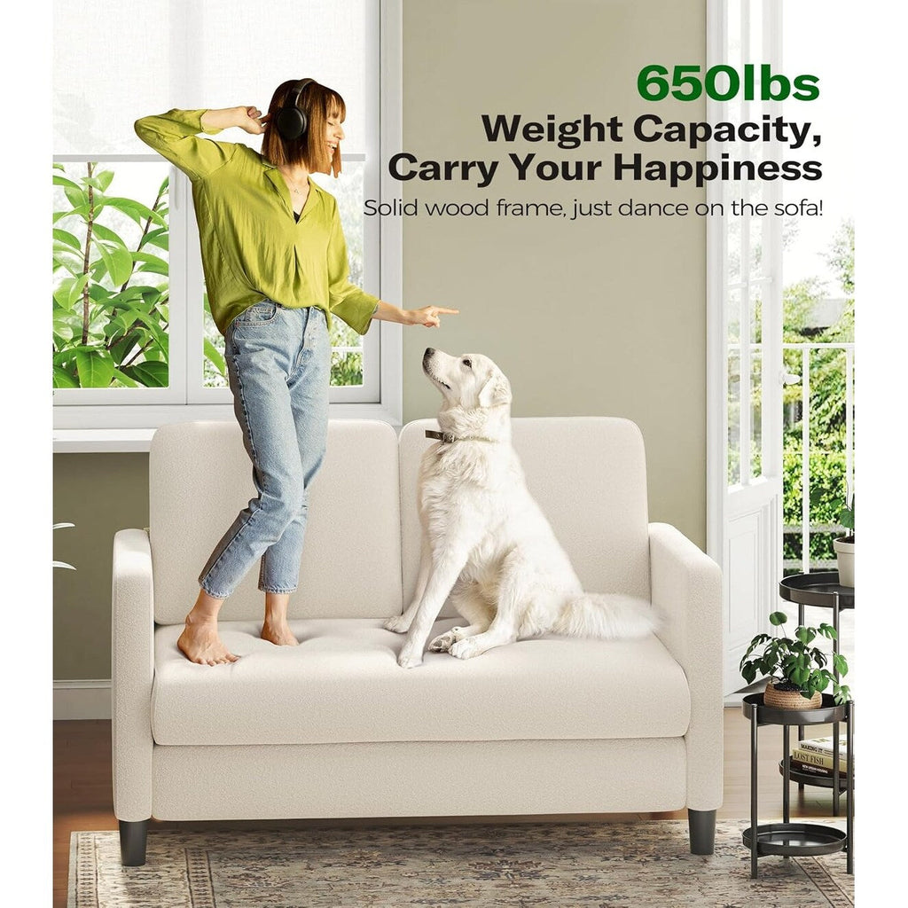 Canapé causeuse confortable Teddy 51 pour petits espaces - Structure tout bois, installation sans outil pour chambre et salon, beige