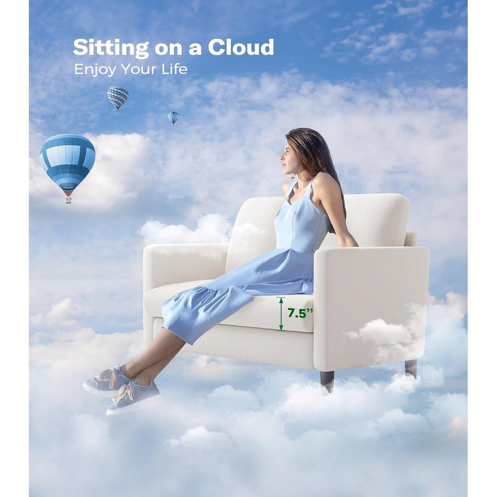 Canapé causeuse confortable Teddy 51 pour petits espaces - Structure tout bois, installation sans outil pour chambre et salon, beige