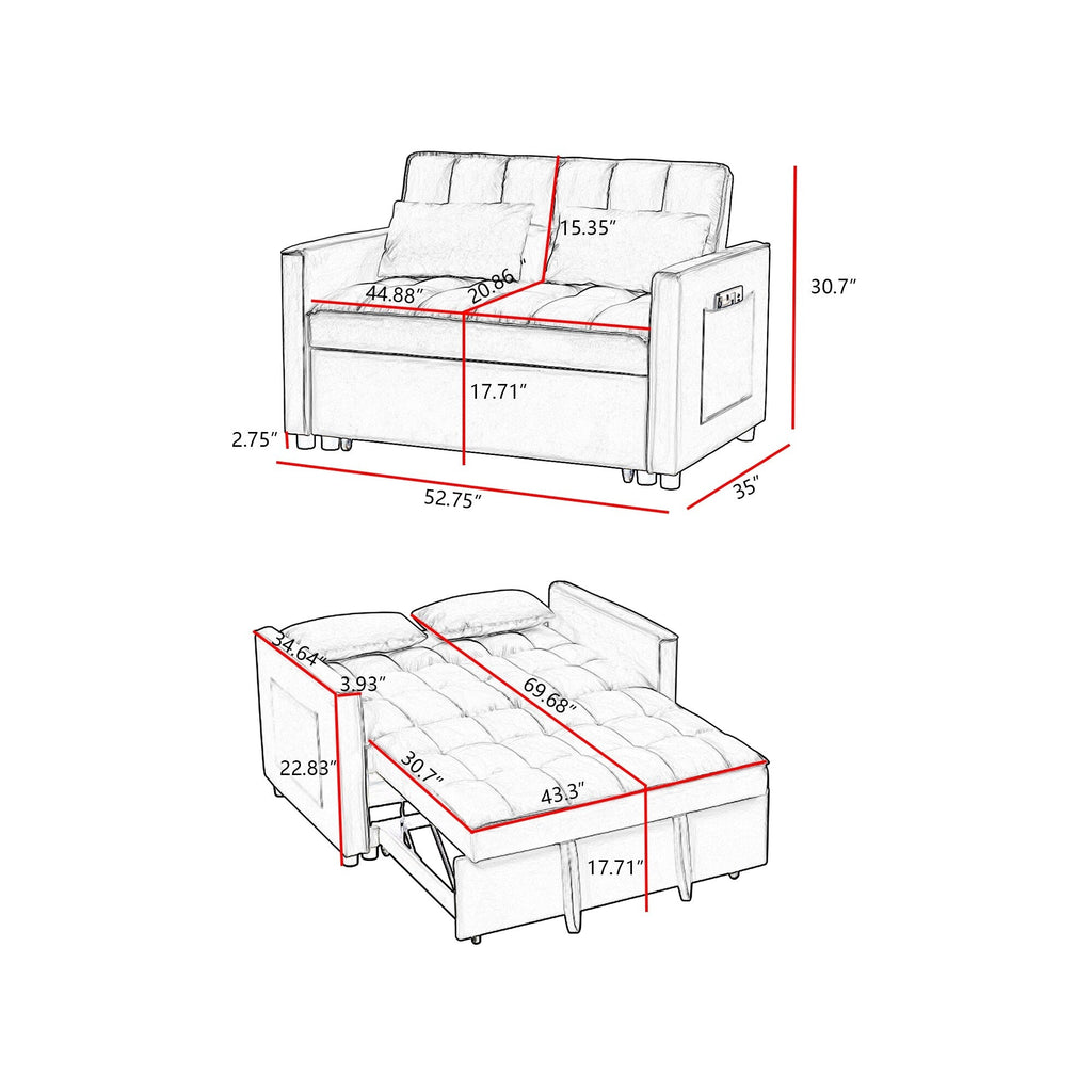 Canapé-lit 4 places moderne en velours 52,75 $ avec dossier réglable