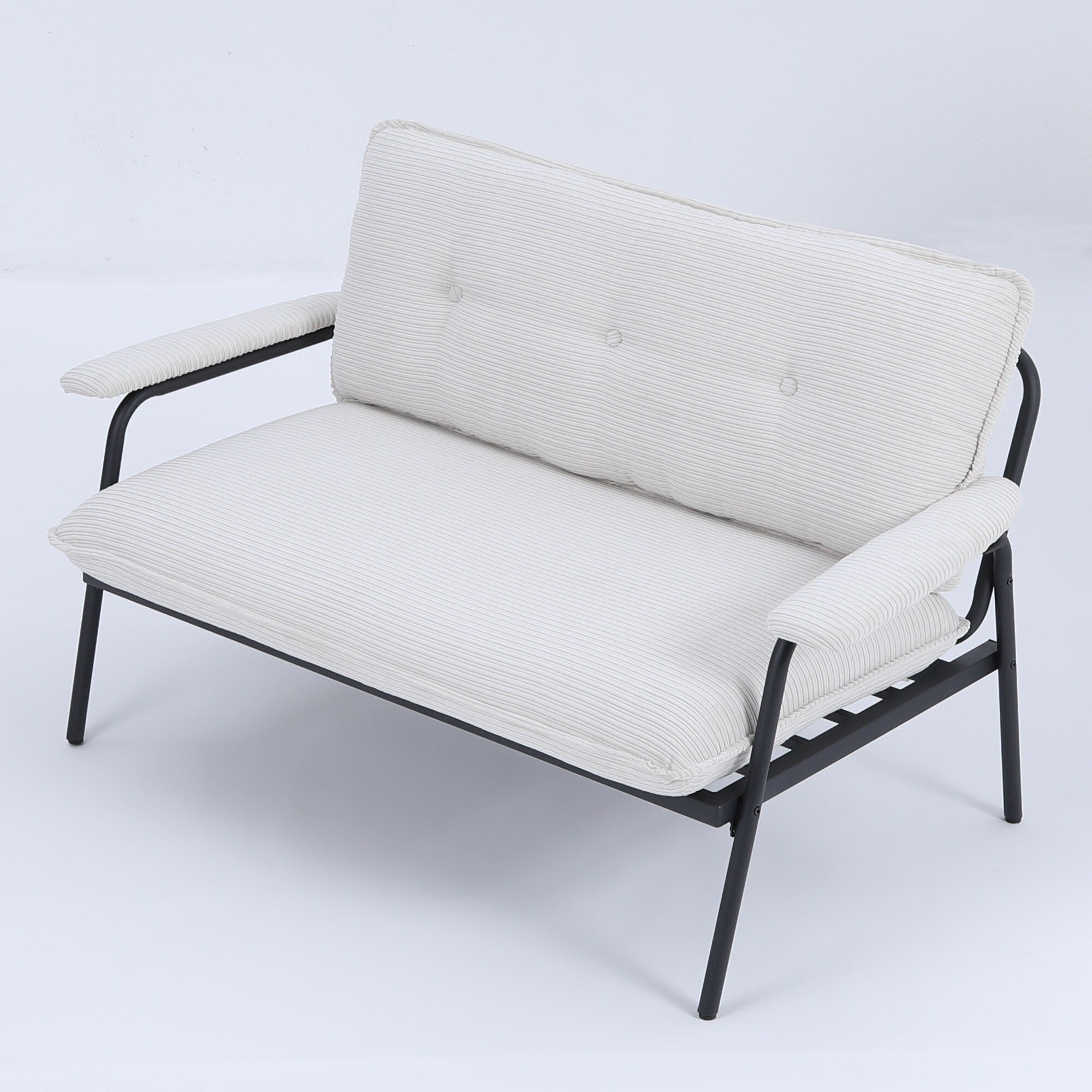 Canapé 2 places beige de 53 pouces avec cadre en métal pour petits espaces, mélange de polyester, mobilier d'appartement moderne et compact