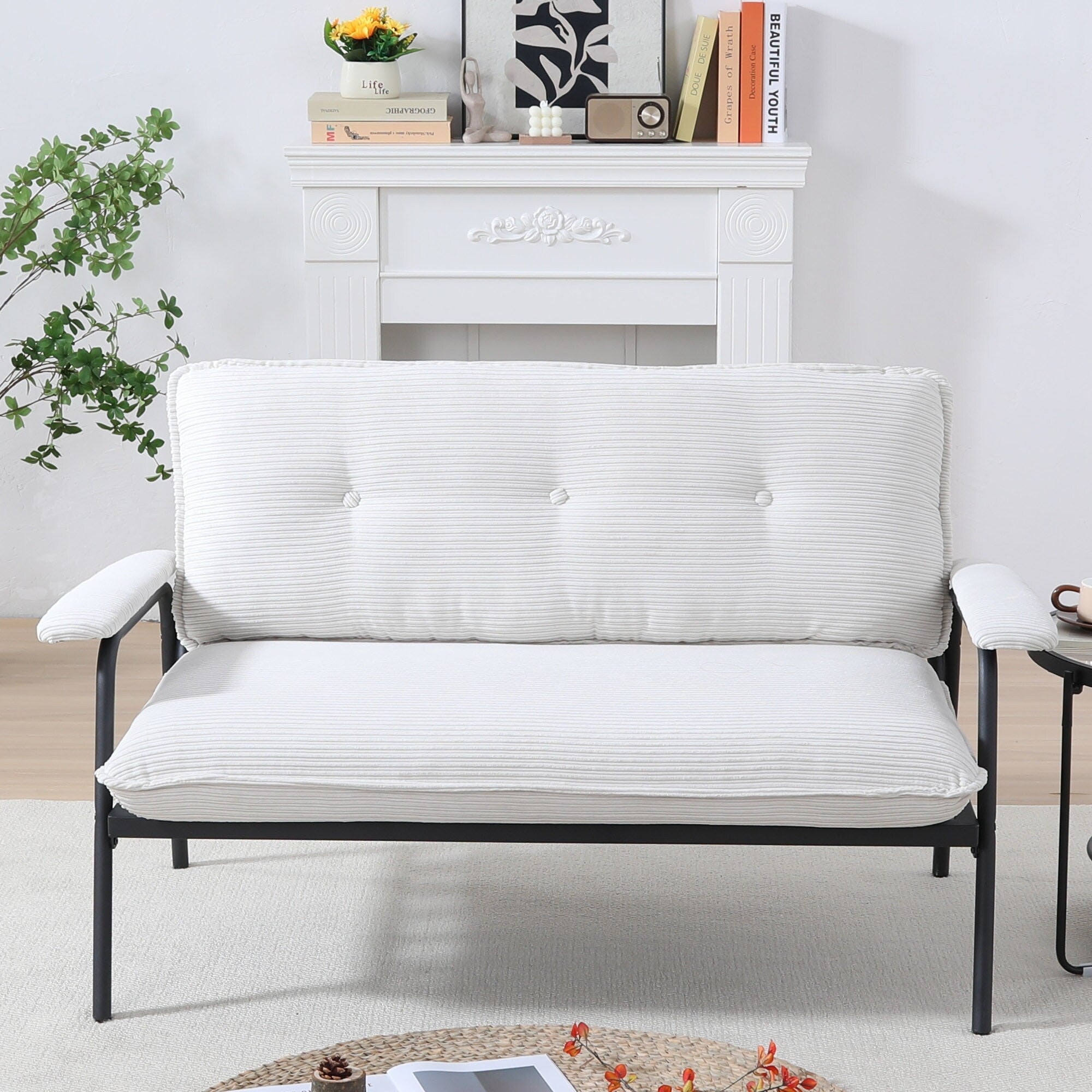 Canapé 2 places beige de 53 pouces avec cadre en métal pour petits espaces, mélange de polyester, mobilier d'appartement moderne et compact