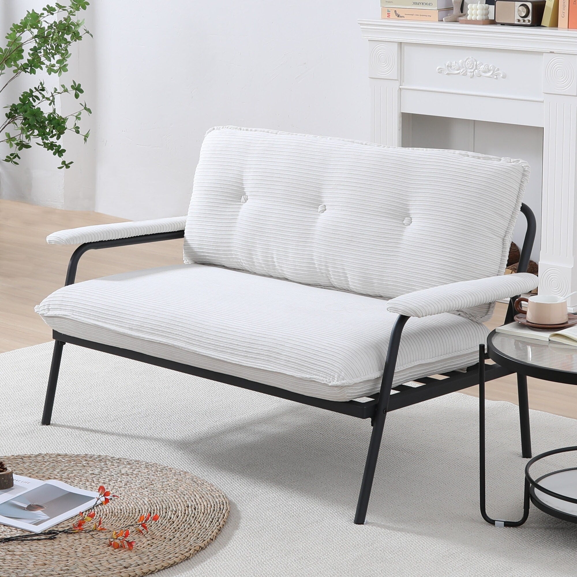 Canapé 2 places beige de 53 pouces avec cadre en métal pour petits espaces, mélange de polyester, mobilier d'appartement moderne et compact