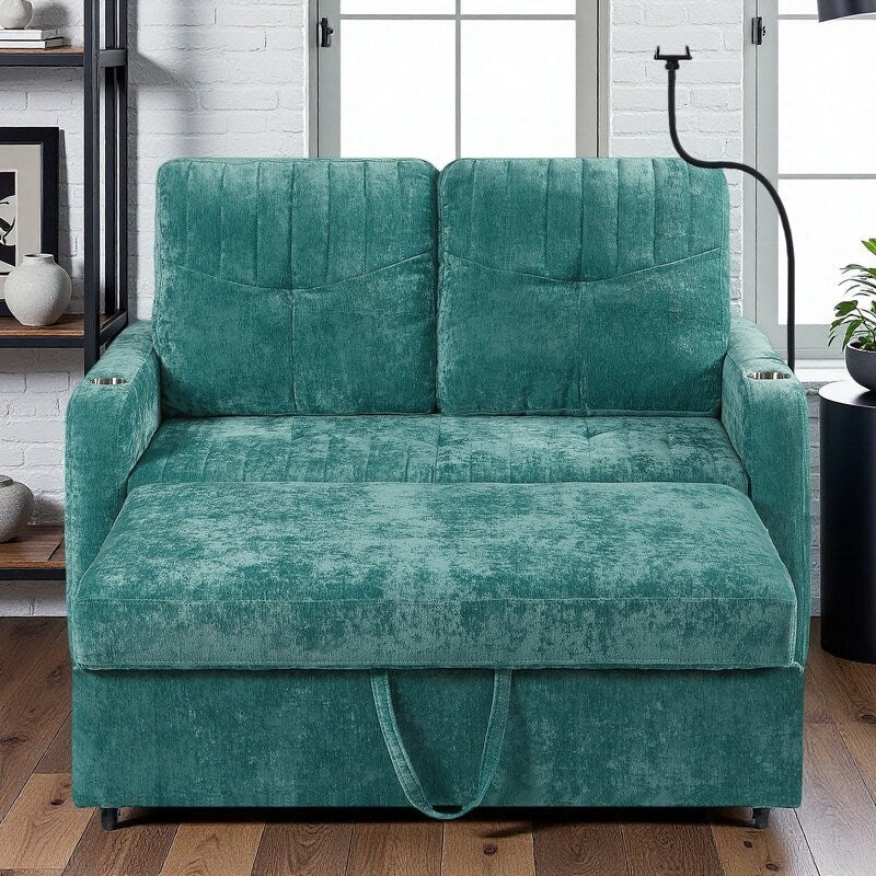 Canapé convertible en chenille de 53,9 po avec lit gigogne, 3 ports USB et rangement intelligent