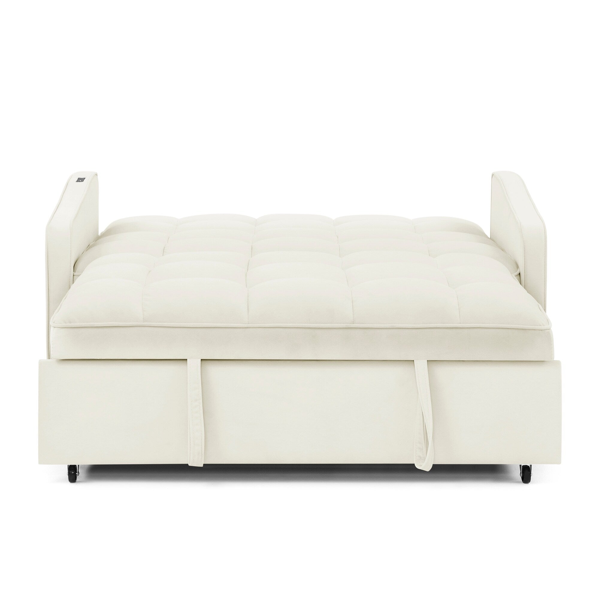 Canapé-lit modulable en mousse de 53 po avec lit gigogne, chargement USB/Type-C, garniture en cuivre et poches de rangement pour les accoudoirs