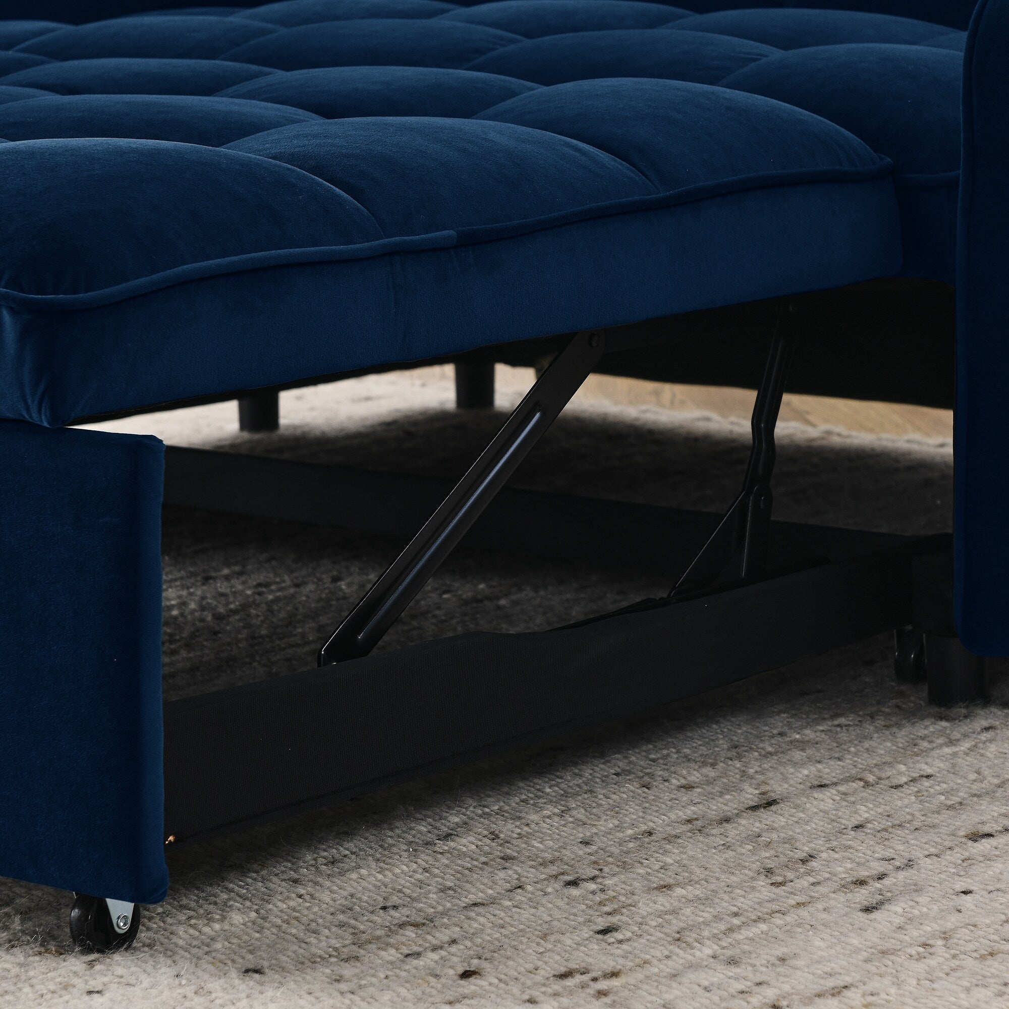 Canapé-lit modulable en mousse de 53 po avec lit gigogne, chargement USB/Type-C, garniture en cuivre et poches de rangement pour les accoudoirs