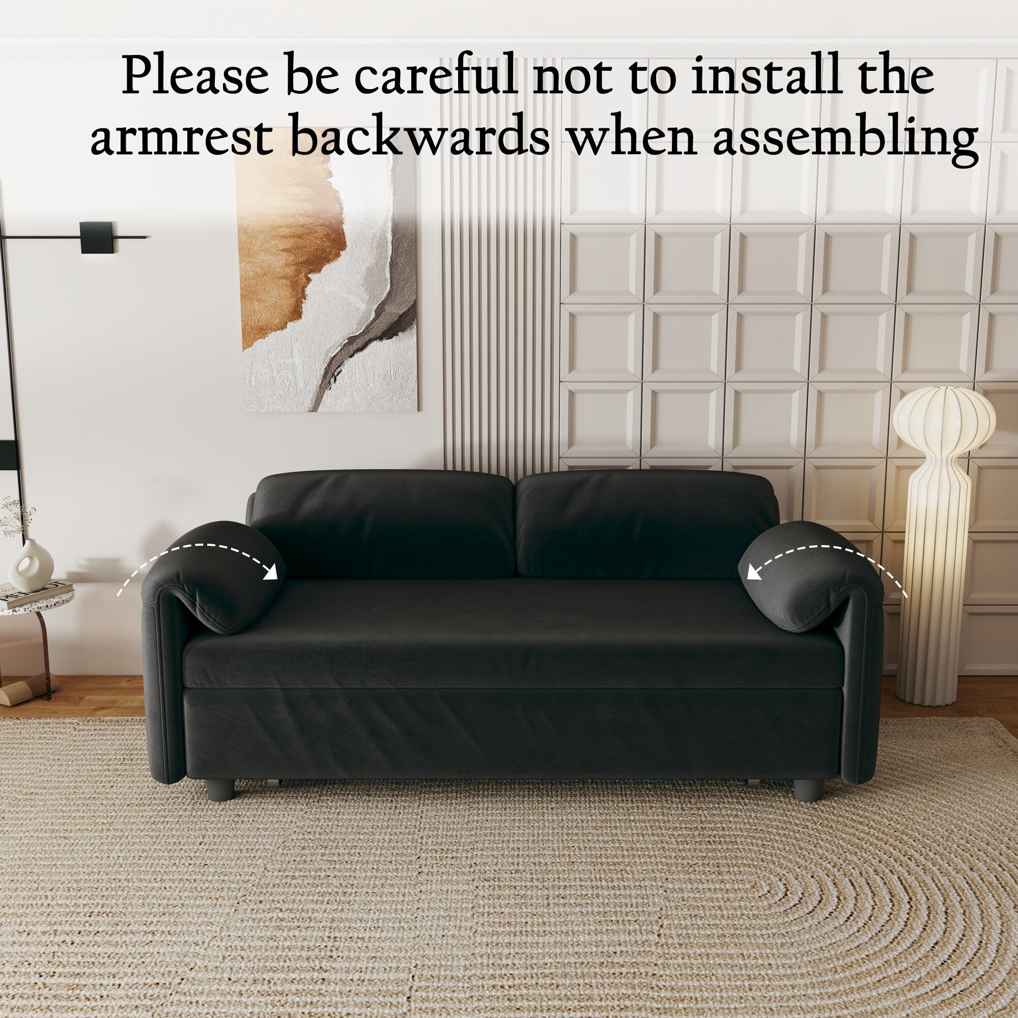 Canapé-lit en velours de 54 pouces - Conception polyvalente avec lit queen-size rétractable et rangement pour accoudoirs