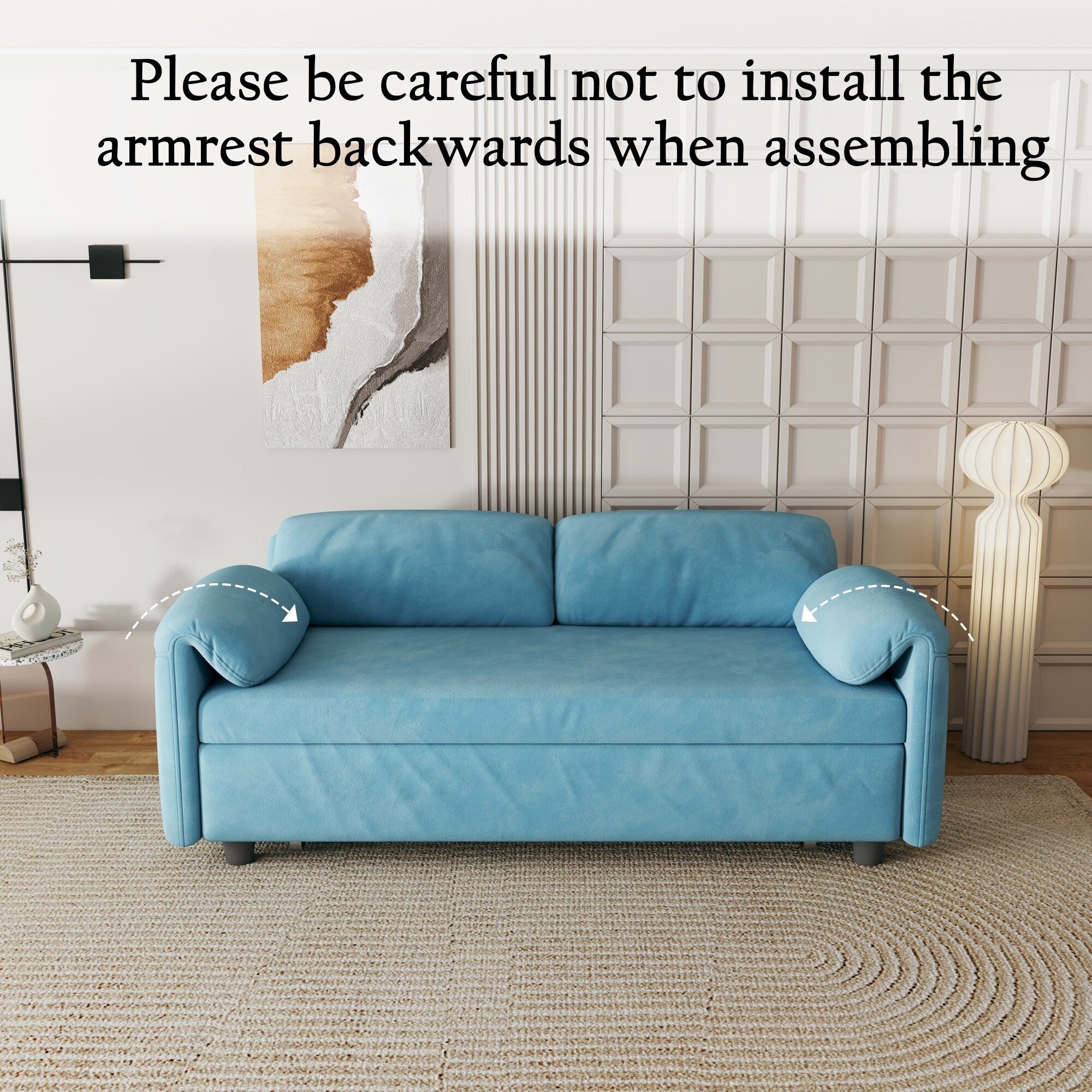 Canapé-lit en velours de 54 pouces - Conception polyvalente avec lit queen-size rétractable et rangement pour accoudoirs