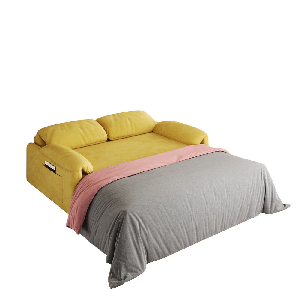 Canapé-lit en velours de 54 pouces - Conception polyvalente avec lit queen-size rétractable et rangement pour accoudoirs
