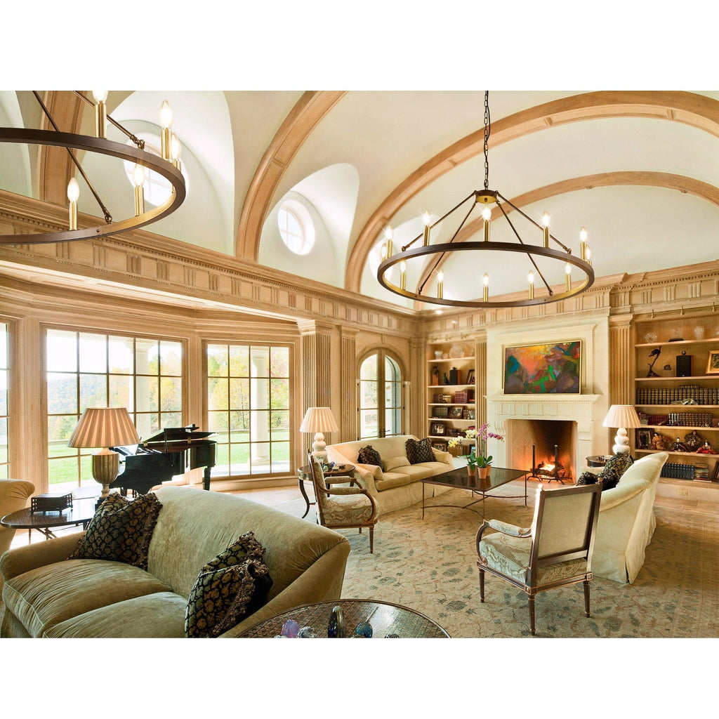 Lustre rond à 24 lumières en forme de roue de chariot de 54 pouces