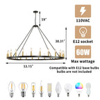Lustre rond à 24 lumières en forme de roue de chariot de 54 pouces