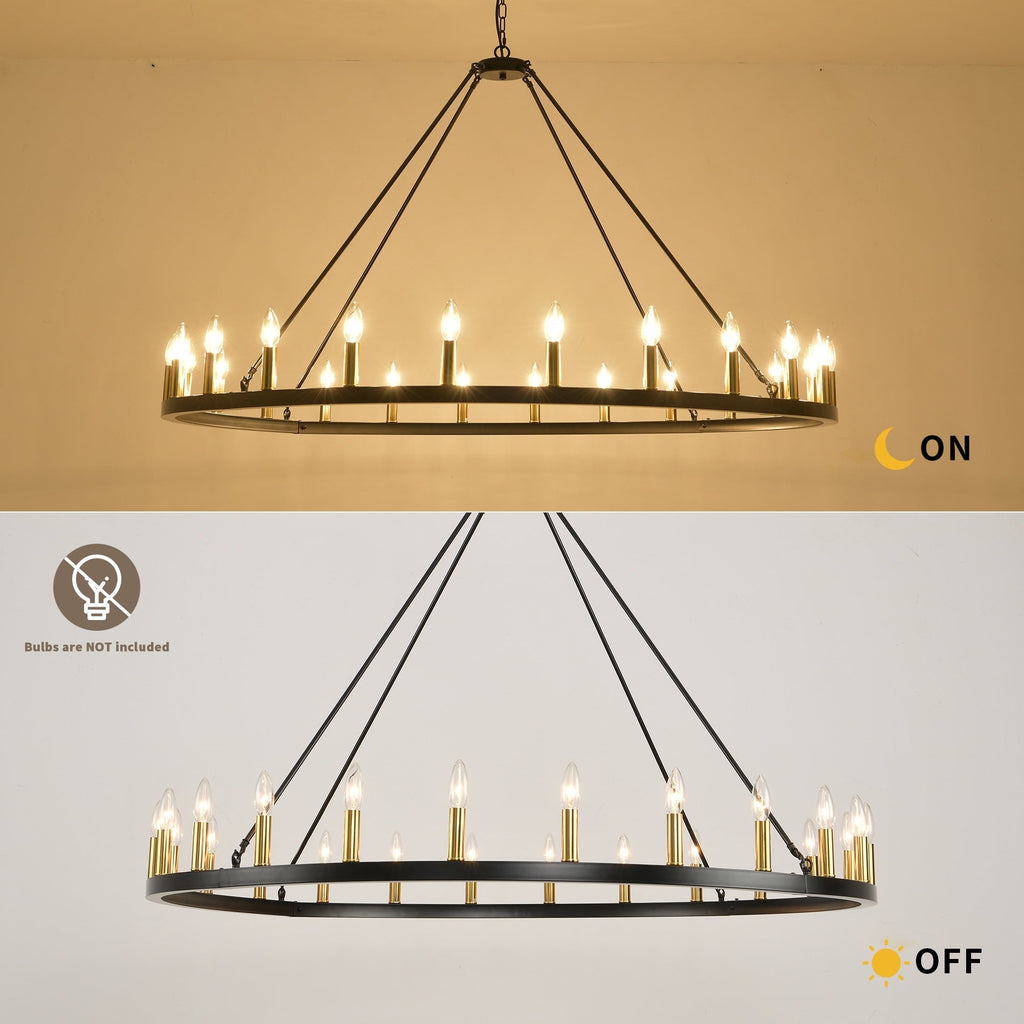 Lustre rond à 24 lumières en forme de roue de chariot de 54 pouces