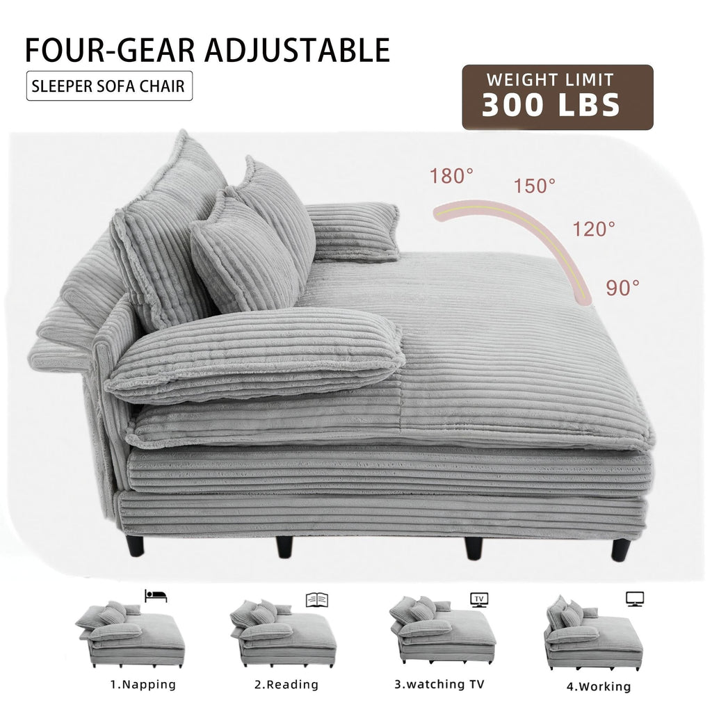 Chaise longue surdimensionnée de 54,75 W, canapé-lit moelleux et rembourré avec 2 oreillers