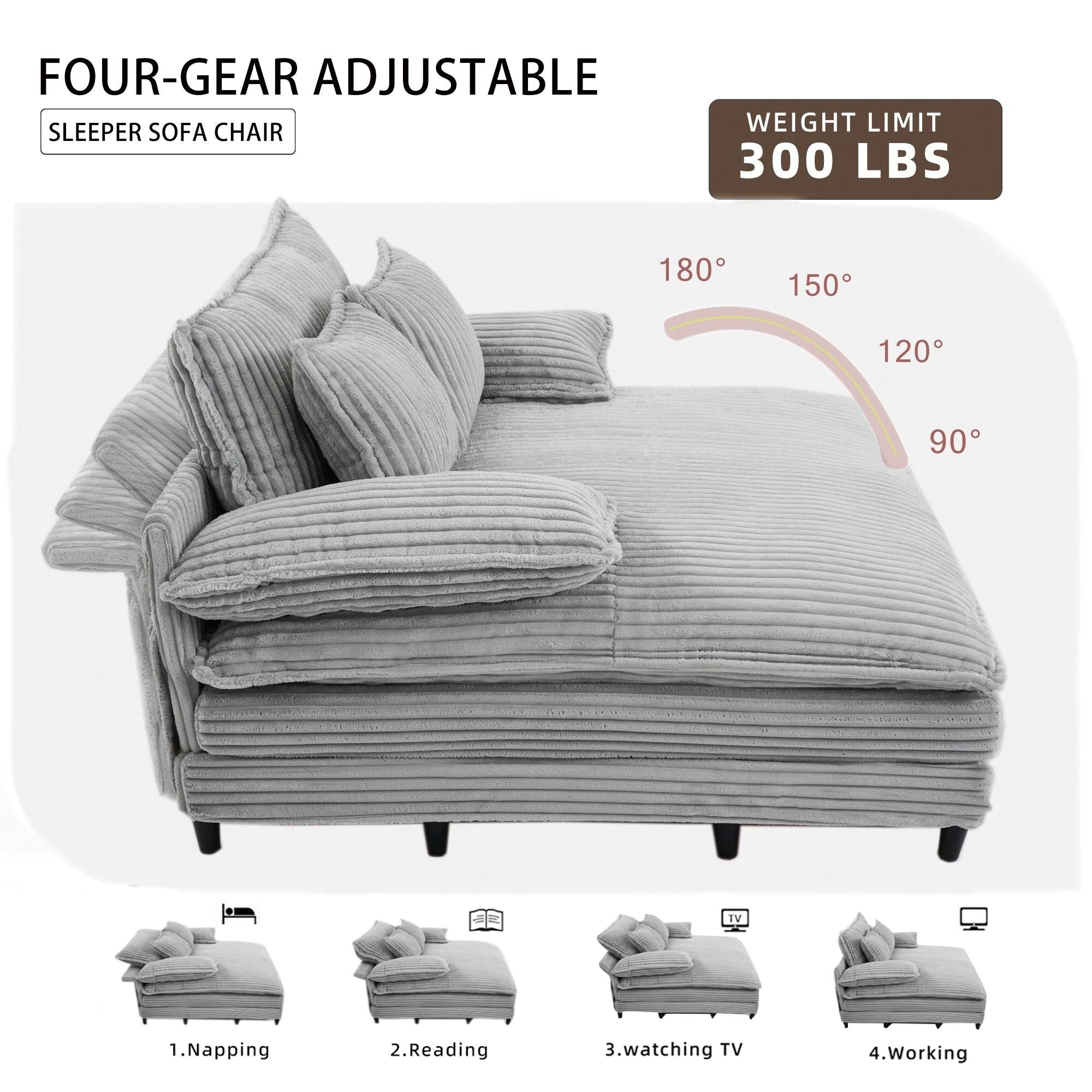 Chaise longue surdimensionnée de 54,75 W, canapé-lit moelleux et rembourré avec 2 oreillers