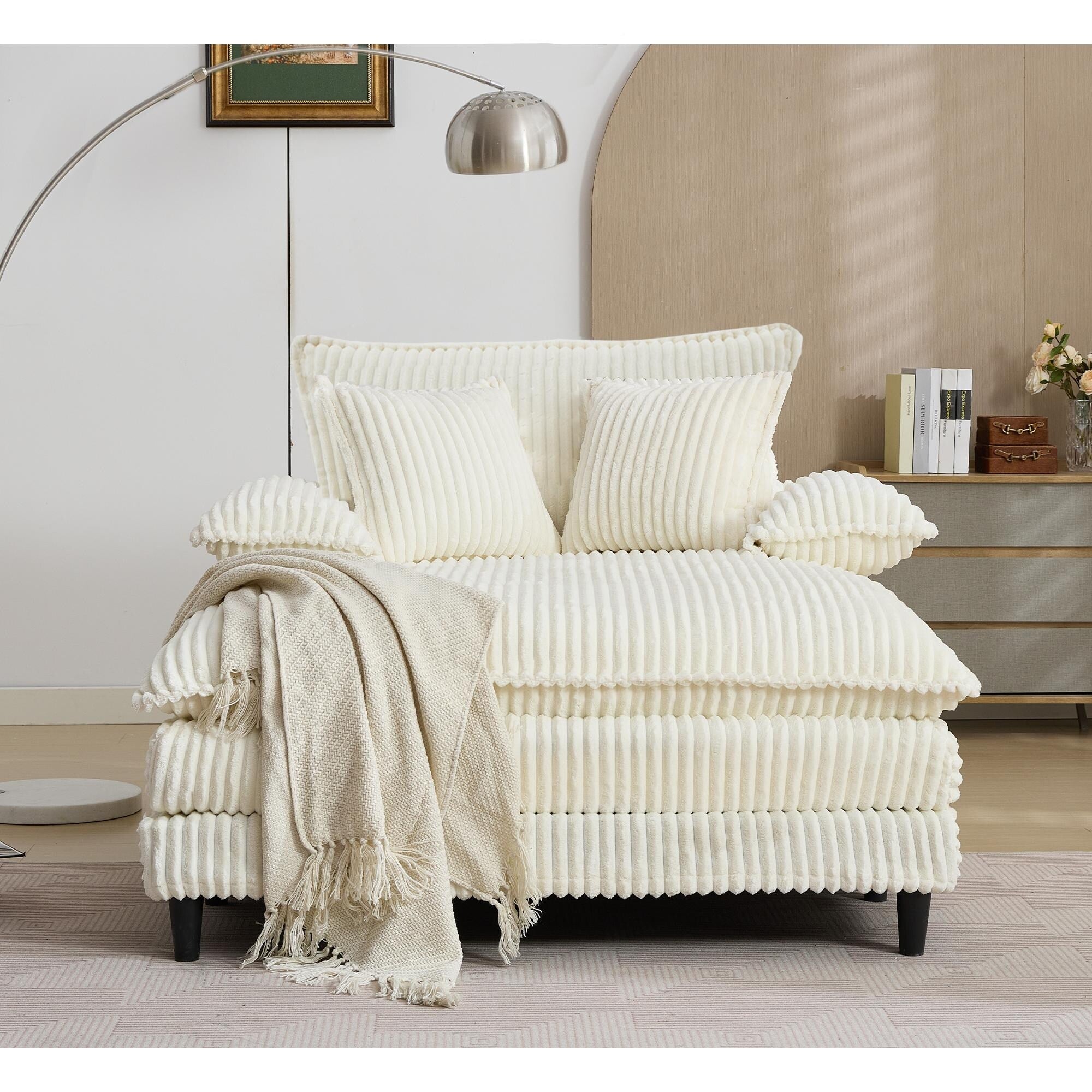 Chaise longue surdimensionnée de 54,75 W, canapé-lit moelleux et rembourré avec 2 oreillers