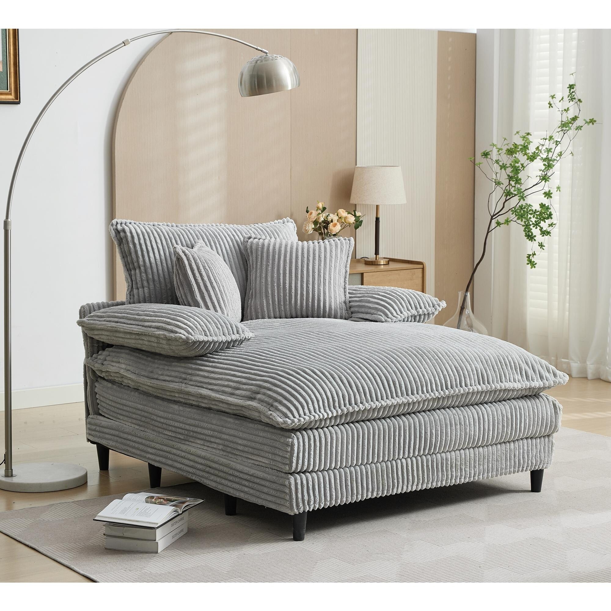 Chaise longue surdimensionnée de 54,75 W, canapé-lit moelleux et rembourré avec 2 oreillers