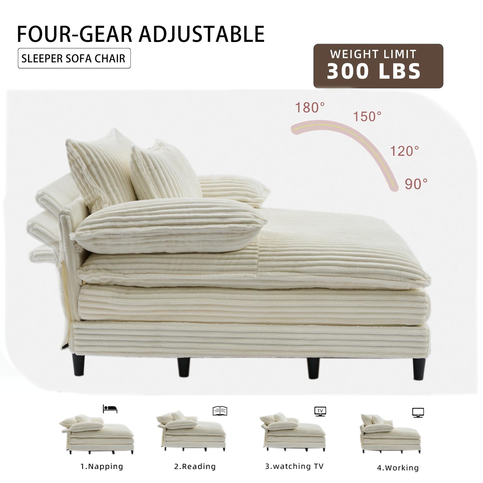 Chaise longue surdimensionnée de 54,75 W, canapé-lit moelleux et rembourré avec 2 oreillers