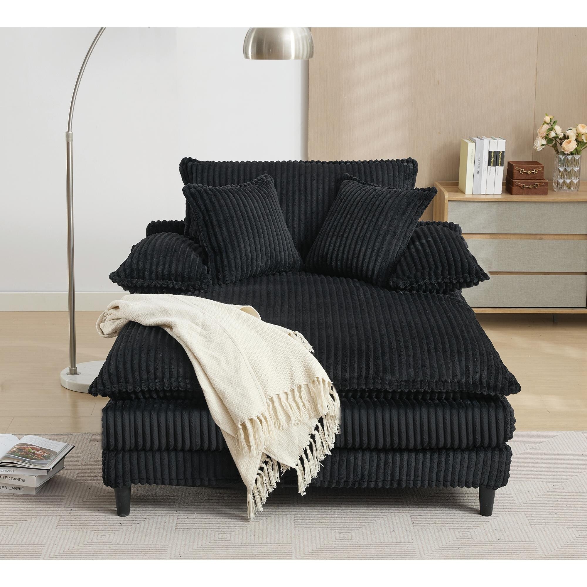 Chaise longue surdimensionnée de 54,75 W, canapé-lit moelleux et rembourré avec 2 oreillers