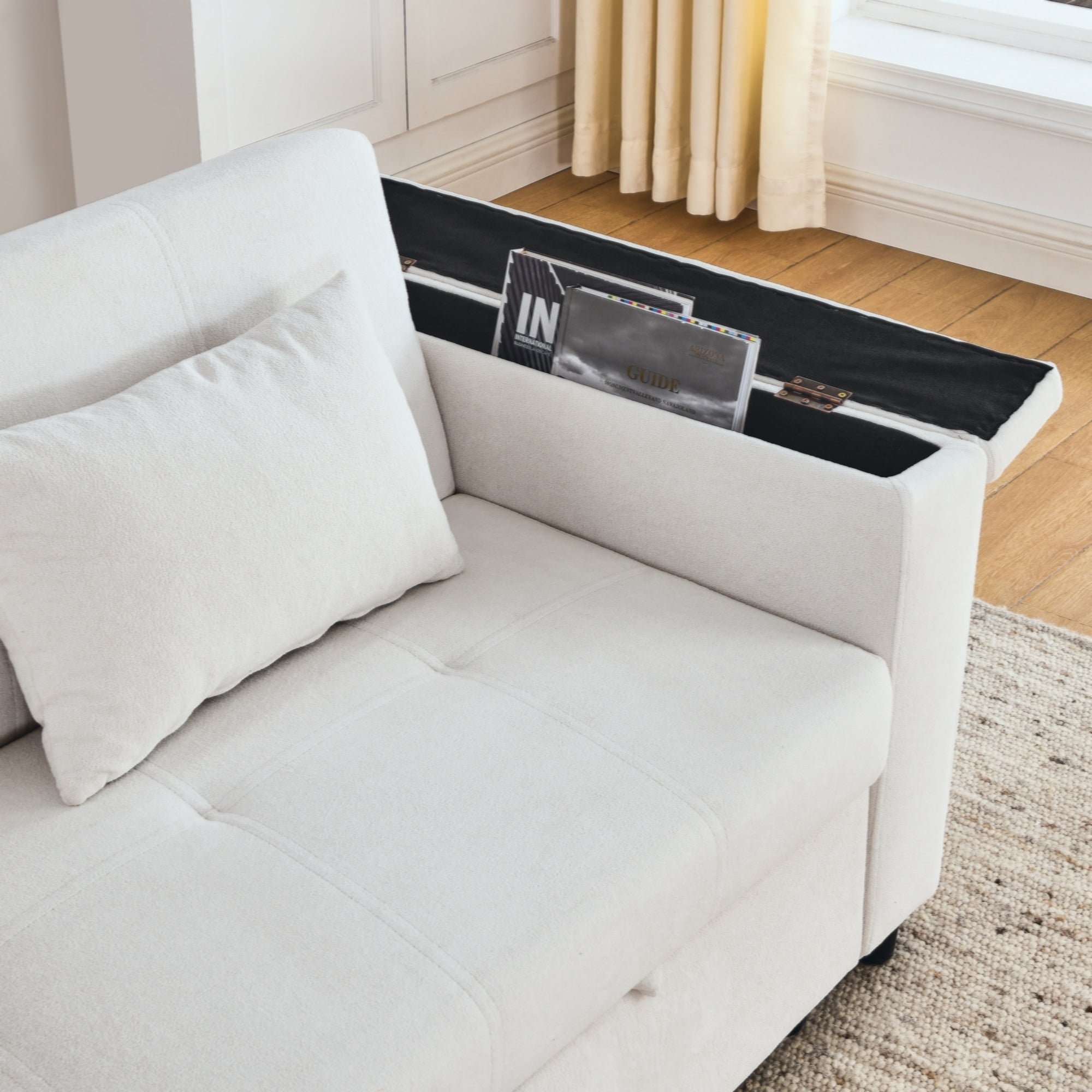 Canapé-lit gigogne 54 places inclinable avec accoudoirs, rangements et poches latérales, prise USB