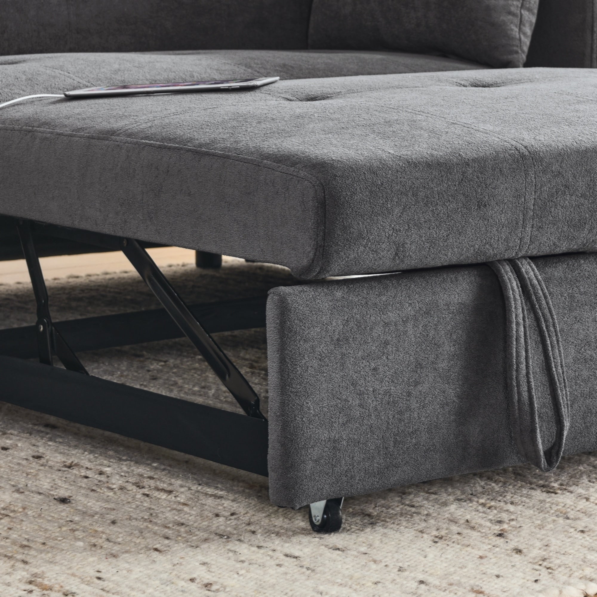 Canapé-lit gigogne 54 places inclinable avec accoudoirs, rangements et poches latérales, prise USB