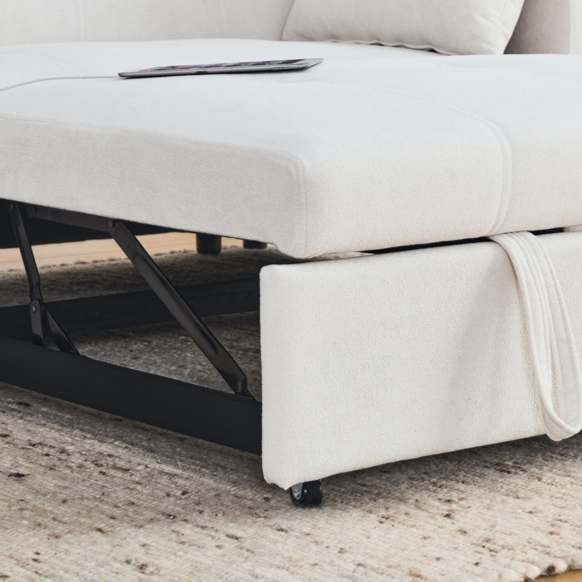 Canapé-lit gigogne 54 places inclinable avec accoudoirs, rangements et poches latérales, prise USB