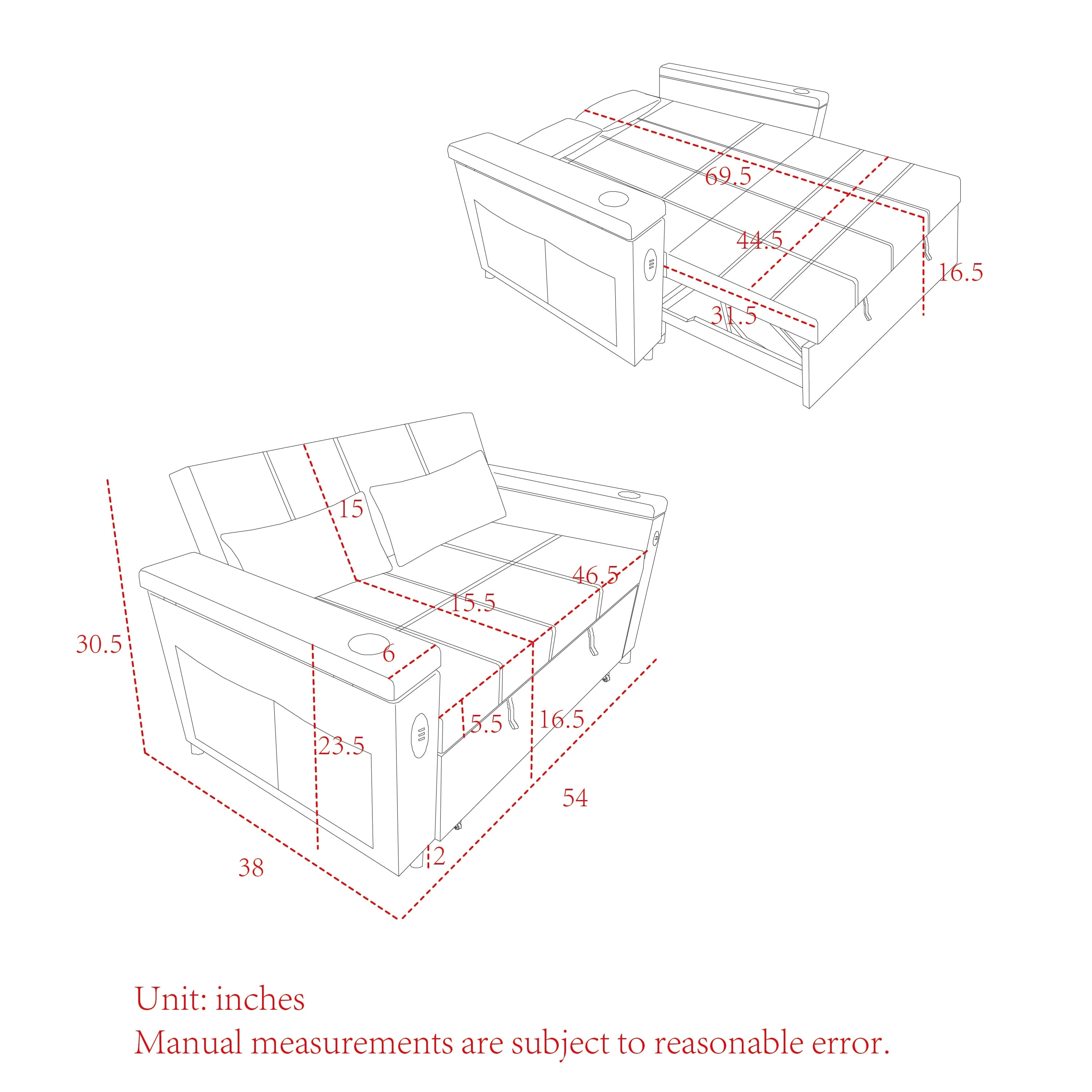 Canapé-lit gigogne 54 places Canapé-lit inclinable à deux places
