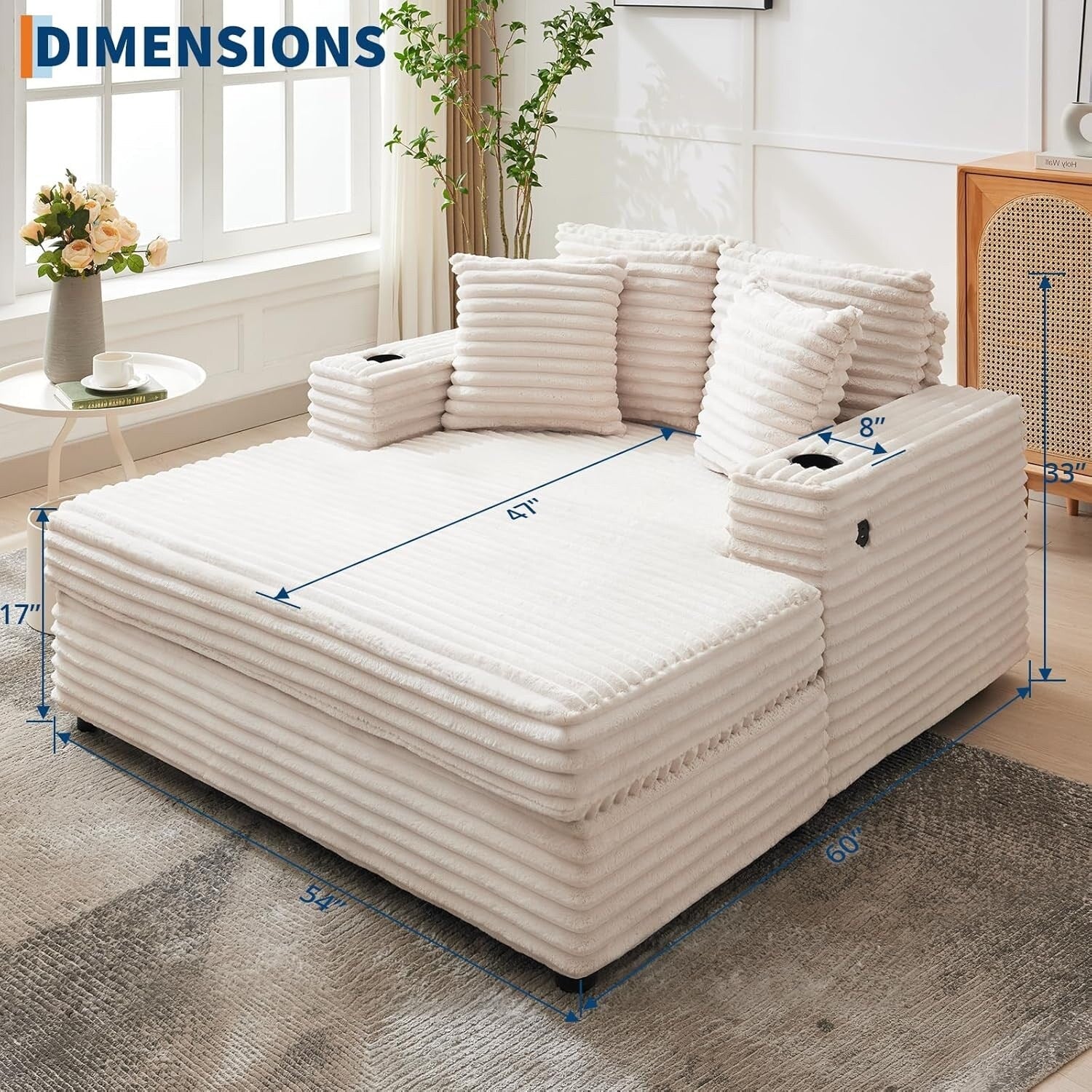 Canapé-lit rembourré de 54 pouces avec oreillers et accoudoirs Chaise de café surdimensionnée d'intérieur Canapé-lit confortable en velours côtelé