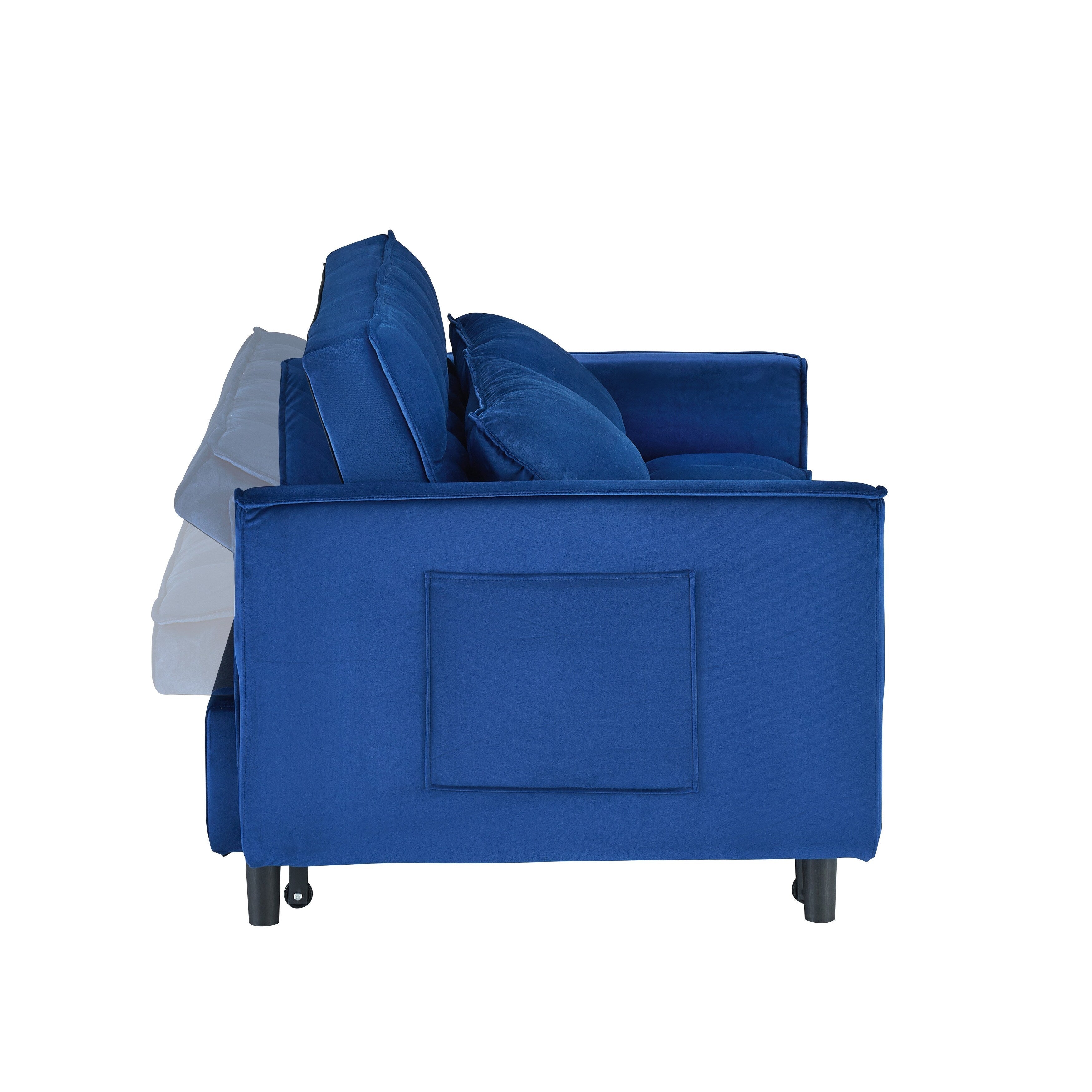 Canapé convertible 3 en 1 en velours bleu de 55 pouces avec poches