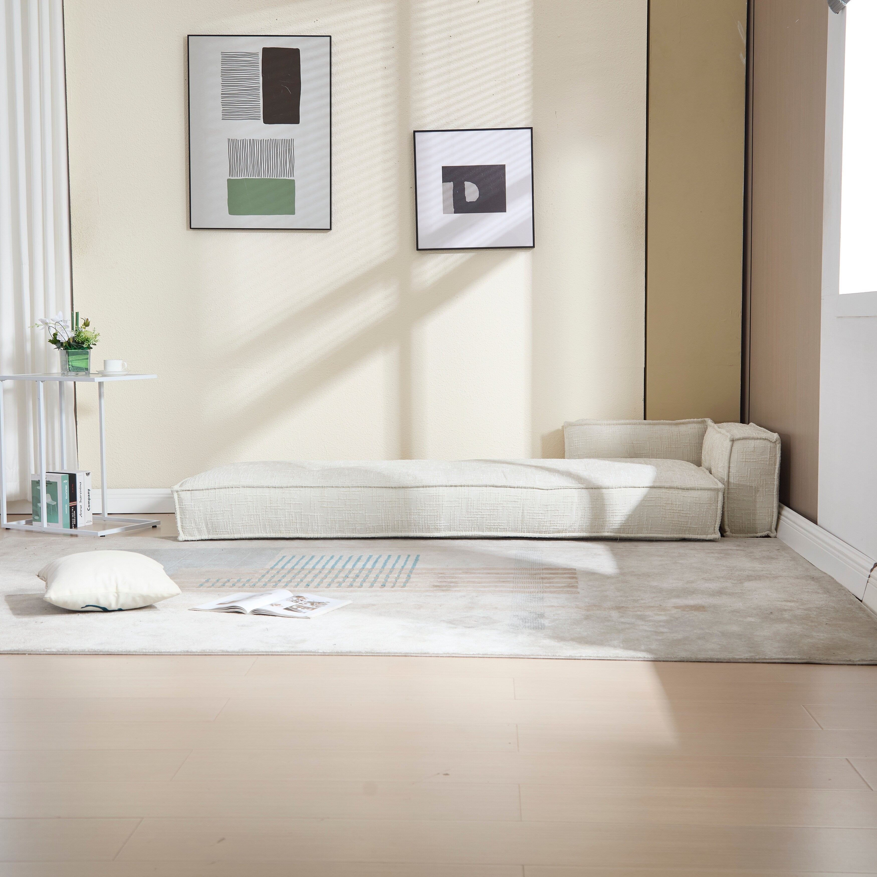 Canapé convertible 3 en 1 en velours bleu de 55 pouces avec poches