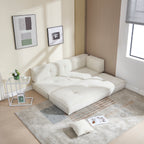 Canapé convertible 3 en 1 en velours bleu de 55 pouces avec poches