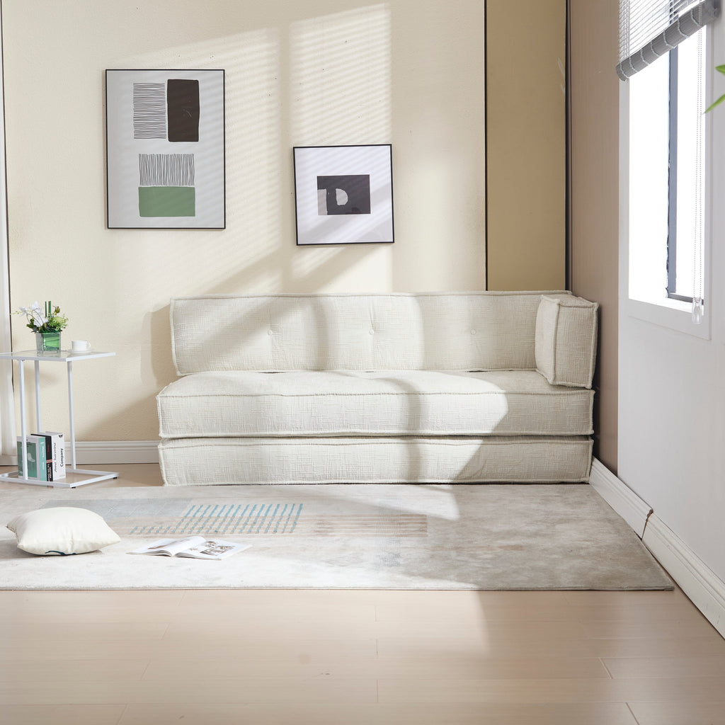 Canapé convertible 3 en 1 en velours bleu de 55 pouces avec poches