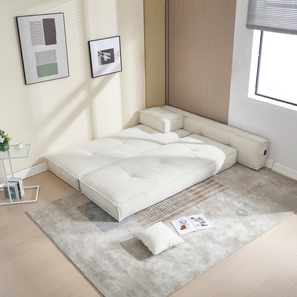 Canapé convertible 3 en 1 en velours bleu de 55 pouces avec poches