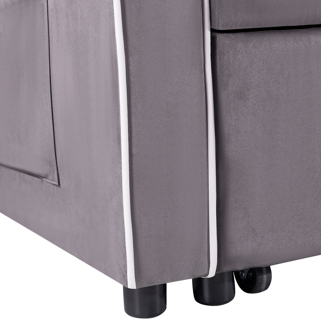 Canapé-lit pliant multi-positions en daim 55.11 avec port de chargement USB, support de téléphone rotatif et cendrier