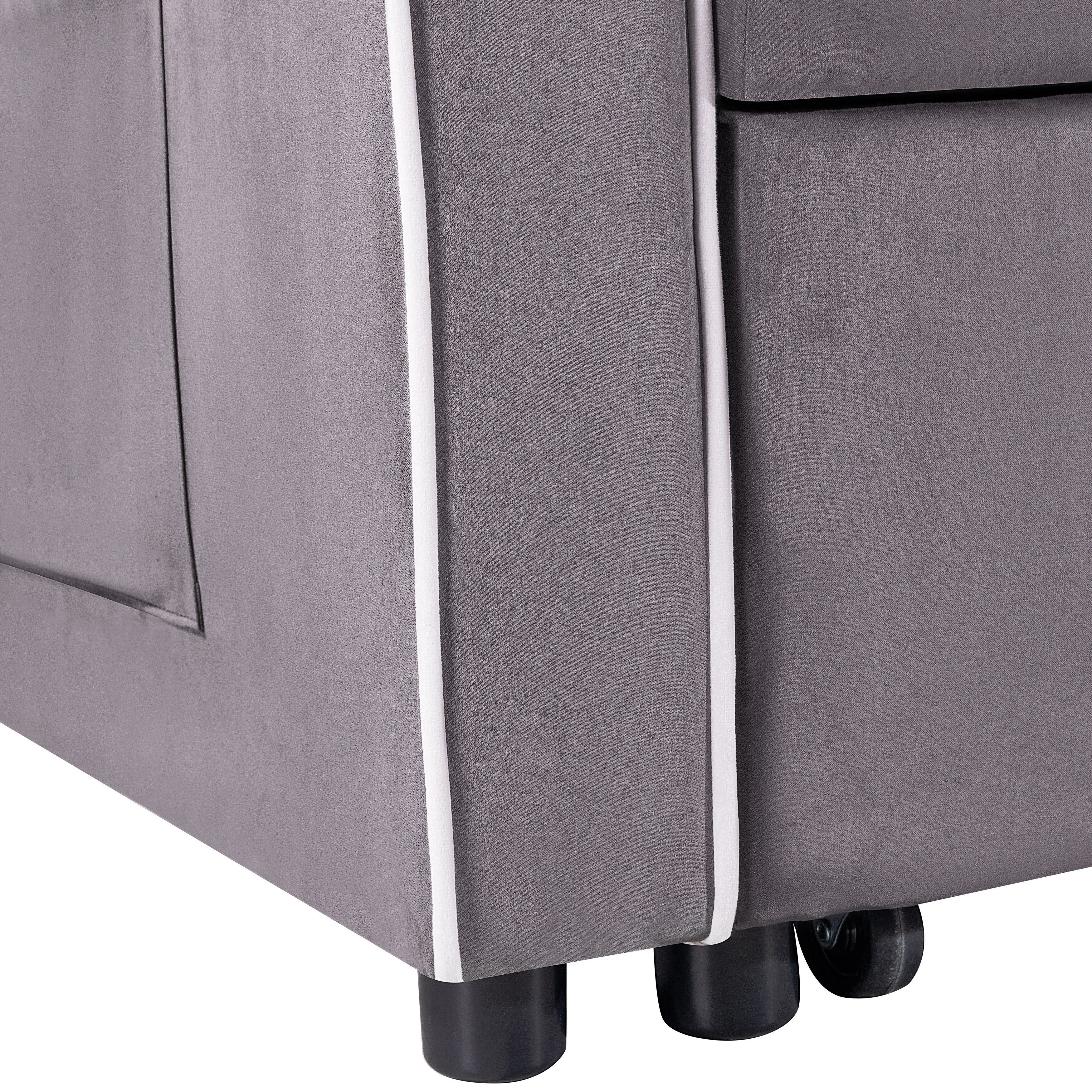 Canapé-lit pliant multi-positions en daim 55.11 avec port de chargement USB, support de téléphone rotatif et cendrier