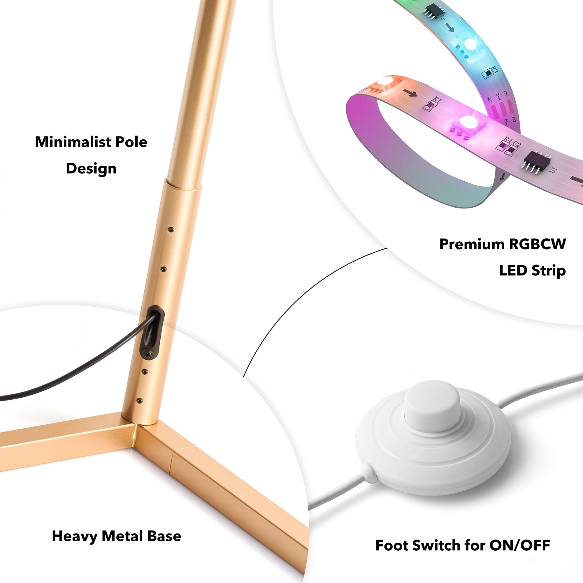Lampe d'angle en métal RVB 55 LED minimaliste sur pied