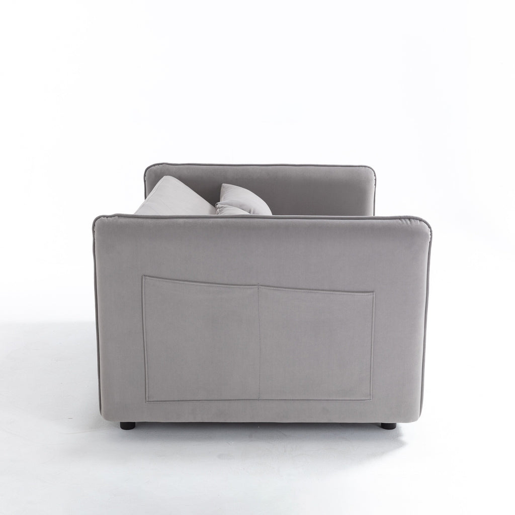 Canapé-lit convertible 3 en 1 en velours de 55 pouces avec dossier inclinable, poches latérales et 2 oreillers