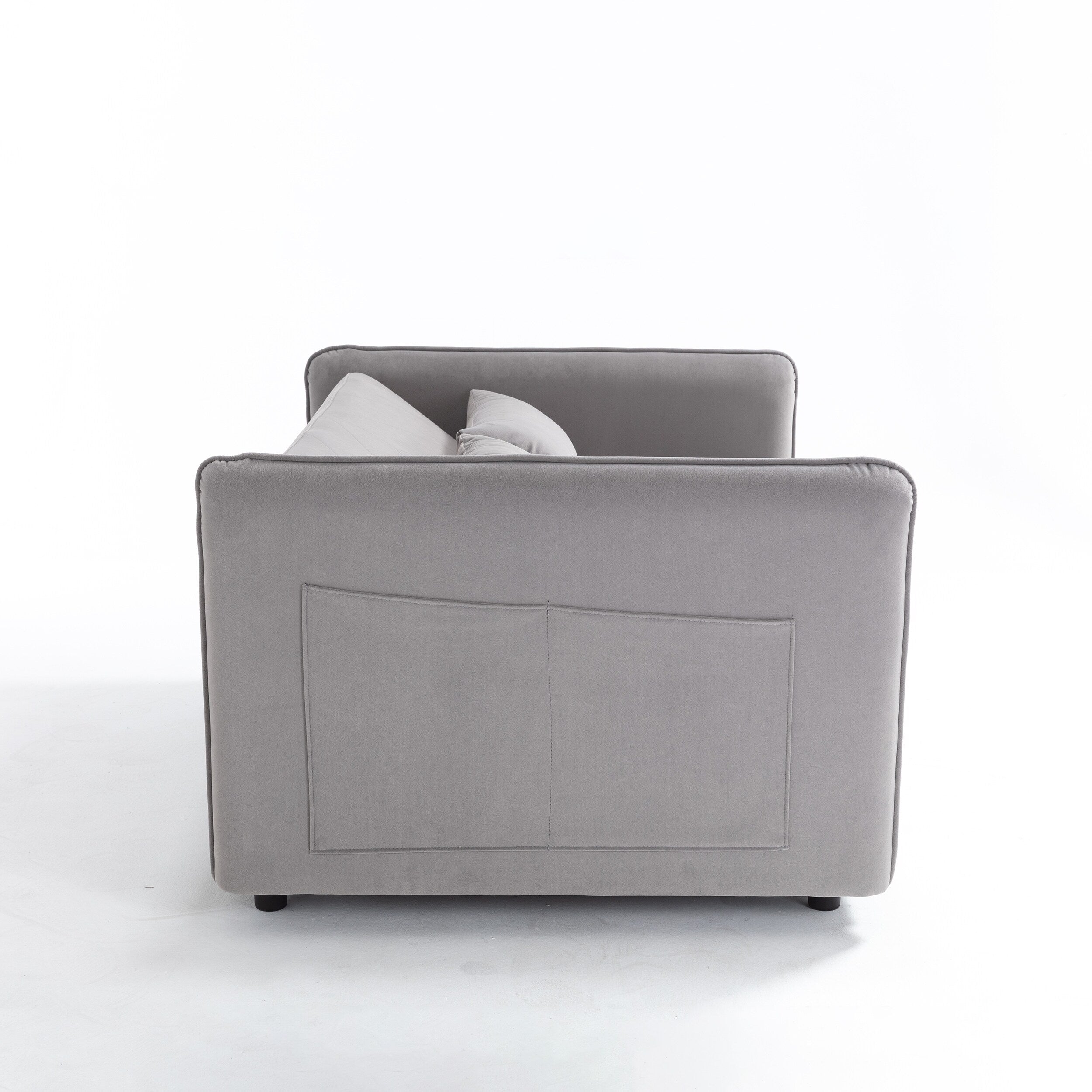 Canapé-lit convertible 3 en 1 en velours de 55 pouces avec dossier inclinable, poches latérales et 2 oreillers