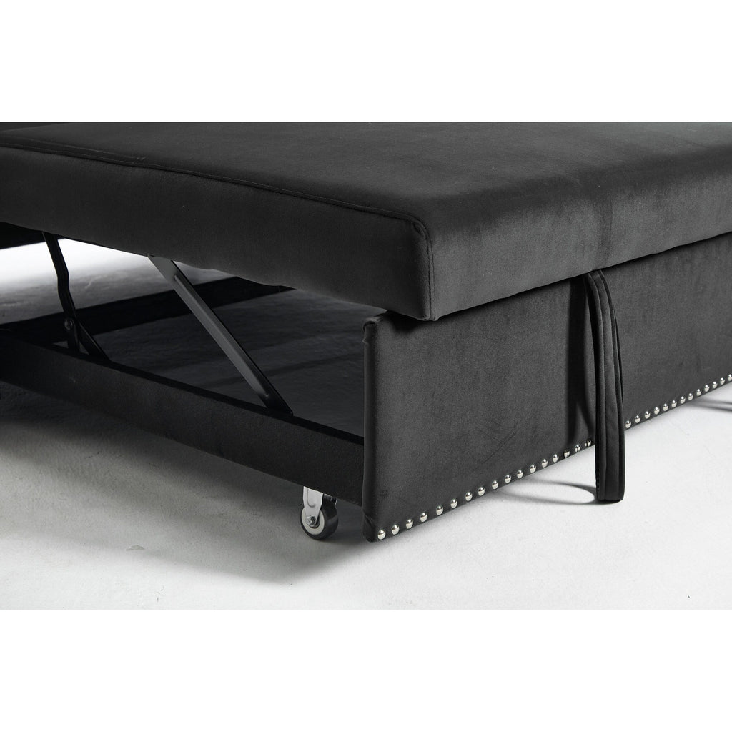 Canapé-lit convertible 3 en 1 en velours de 55 pouces avec dossier inclinable, poches latérales et 2 oreillers